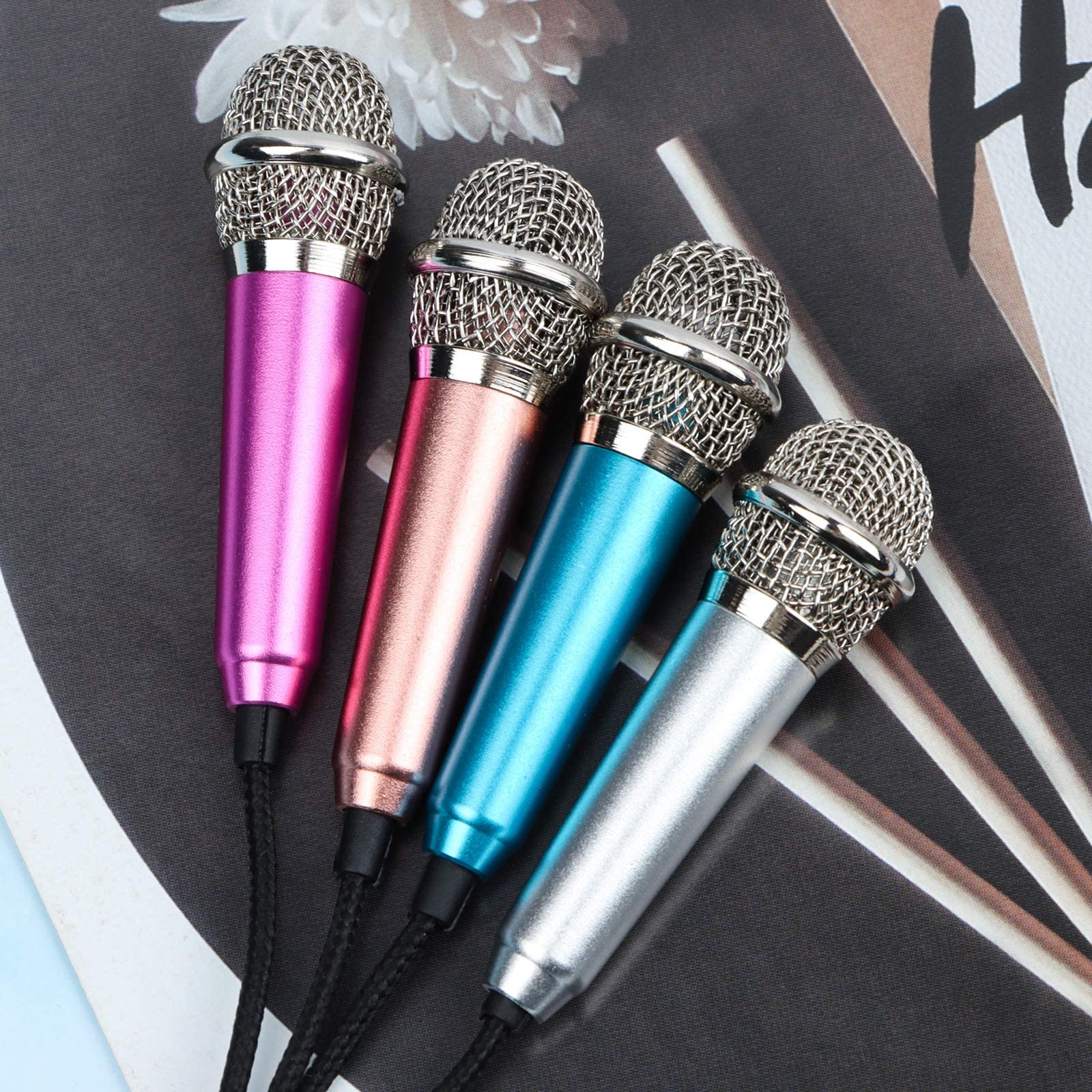 4Pcs Mini Microphone Mini Karaoke Microphone for Voice Recording, Portable Microphone Chatting and Singing Compatible with Smart